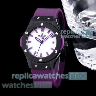 Copy Hublot Classic Fusion Quartz Women - Black Case Fuschia Strap